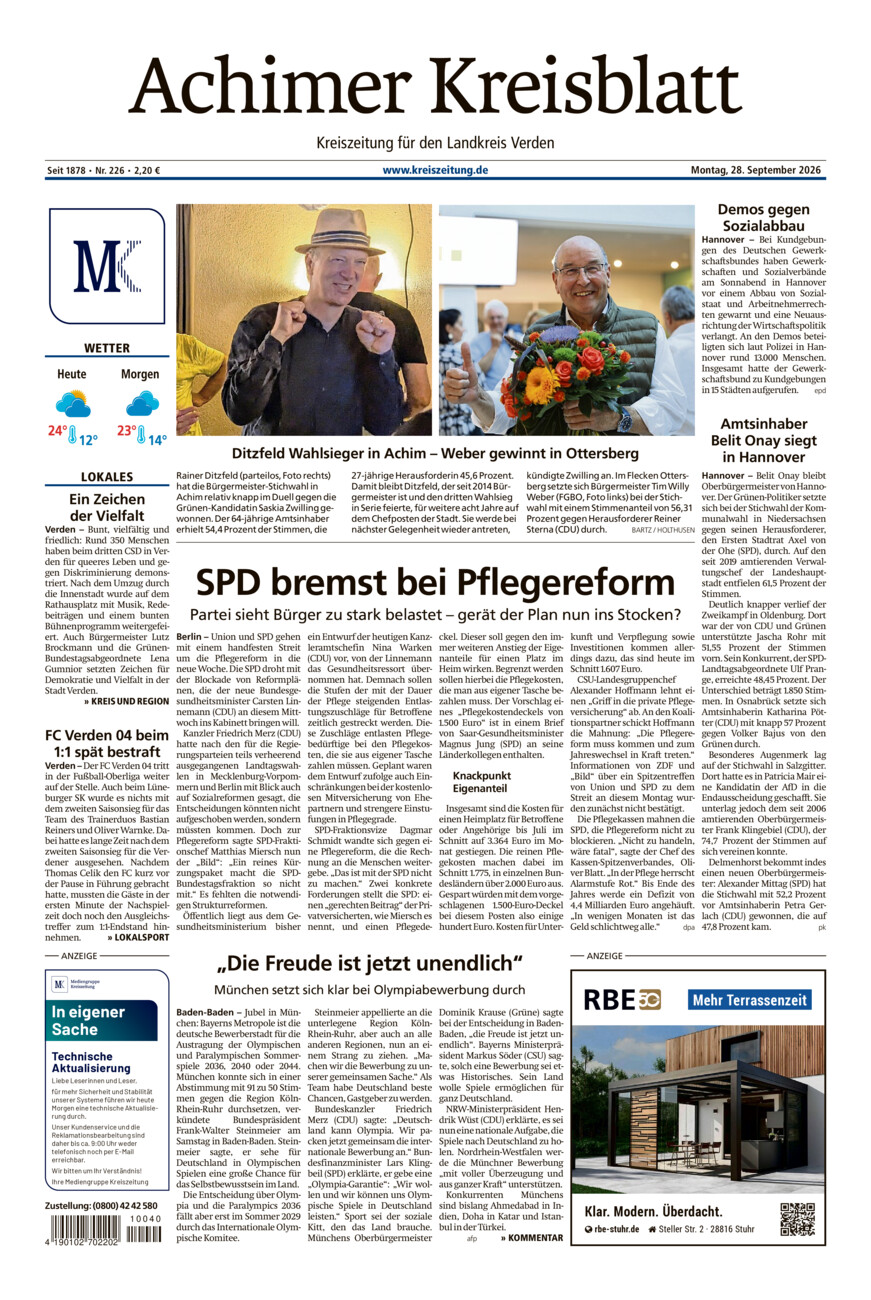 Achimer Kreisblatt vom Montag, 28.09.2026