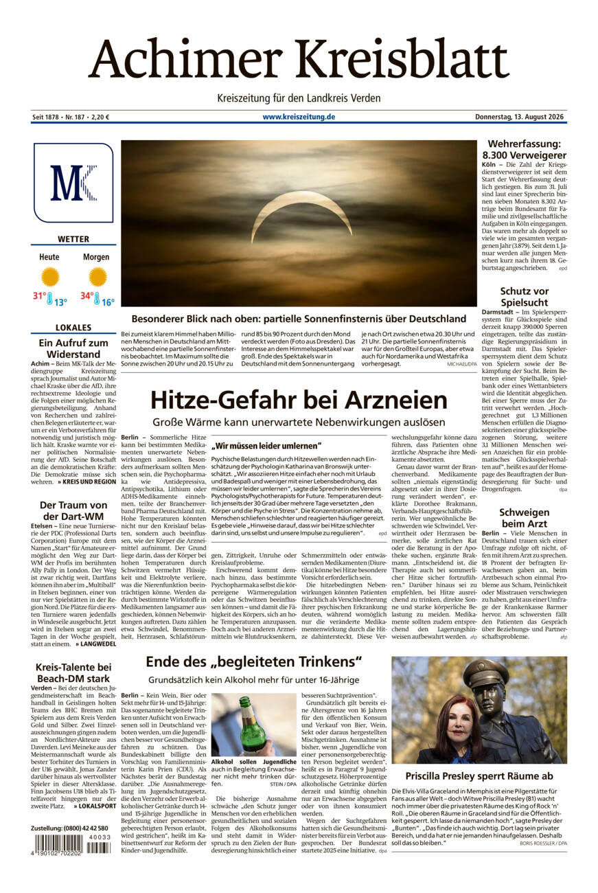 Achimer Kreisblatt vom Donnerstag, 13.08.2026