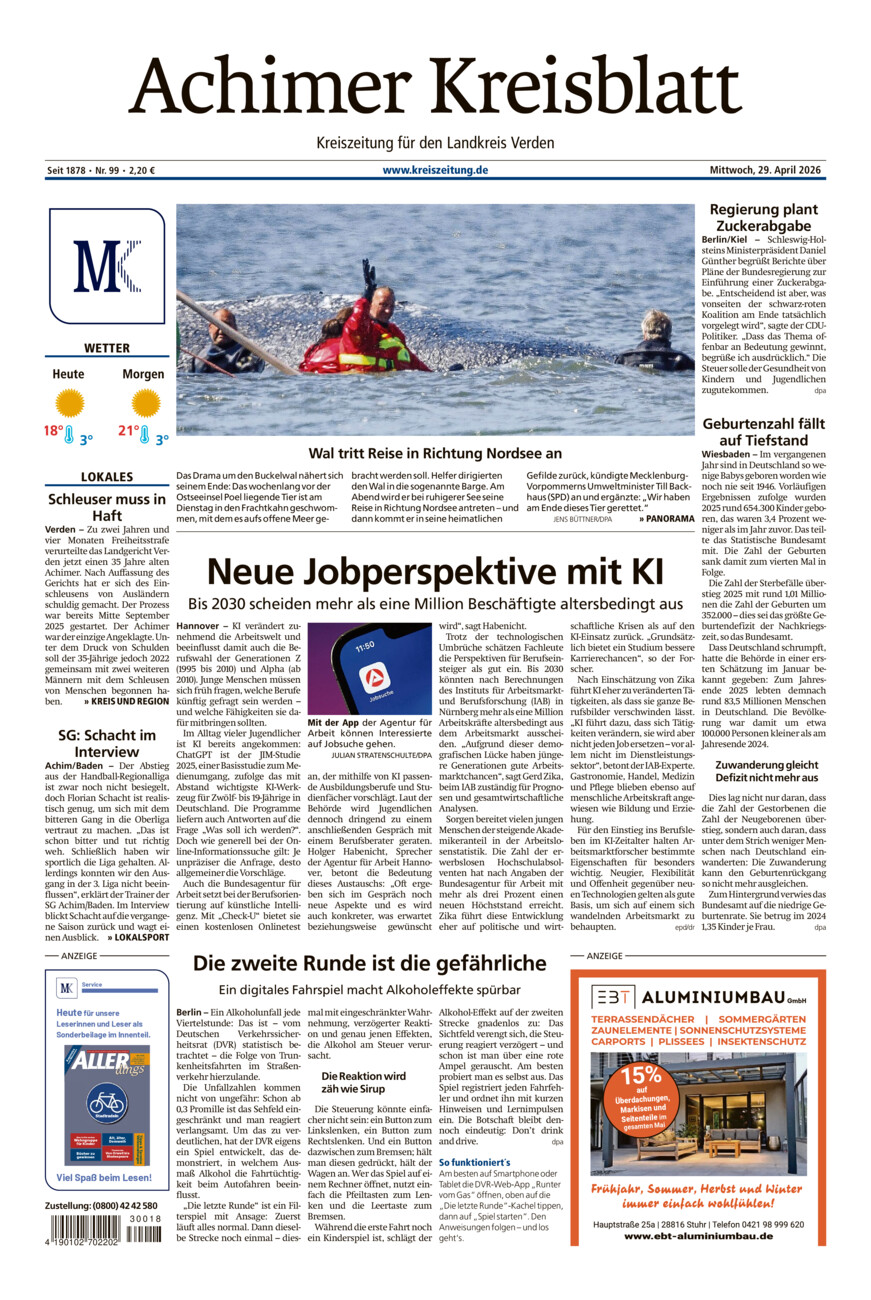 Achimer Kreisblatt vom Mittwoch, 29.04.2026