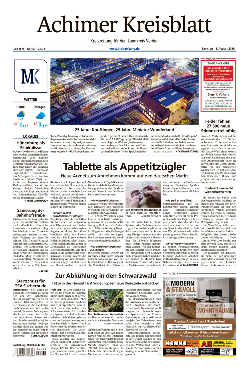 Achimer Kreisblatt vom Samstag, 15.08.2026