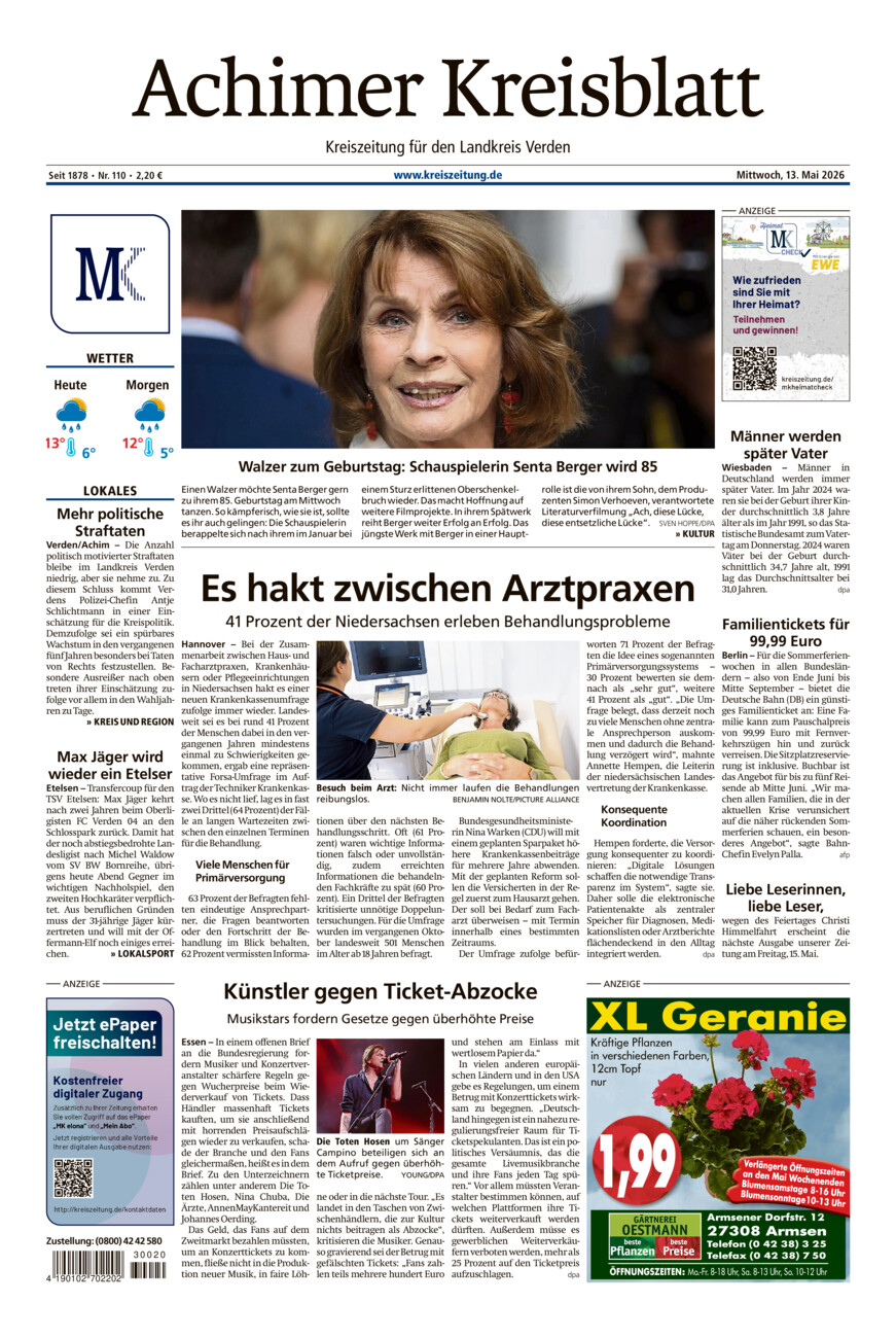 Achimer Kreisblatt vom Mittwoch, 13.05.2026