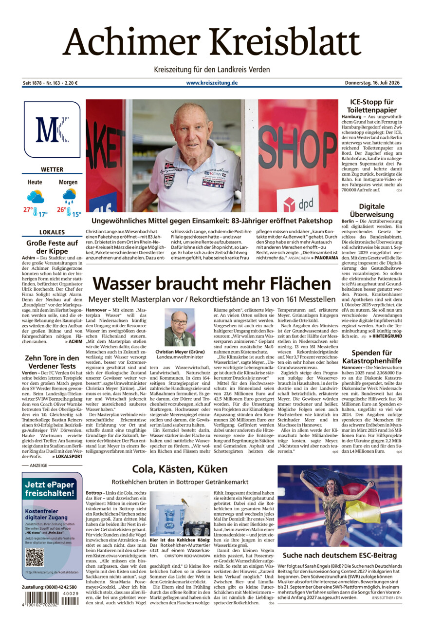 Achimer Kreisblatt vom Donnerstag, 16.07.2026