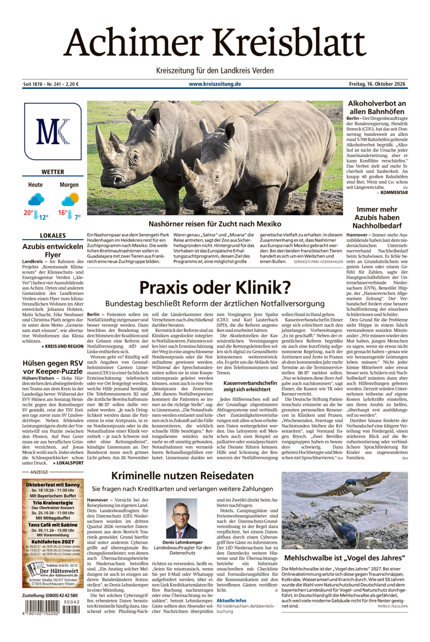 Achimer Kreisblatt vom Freitag, 16.10.2026