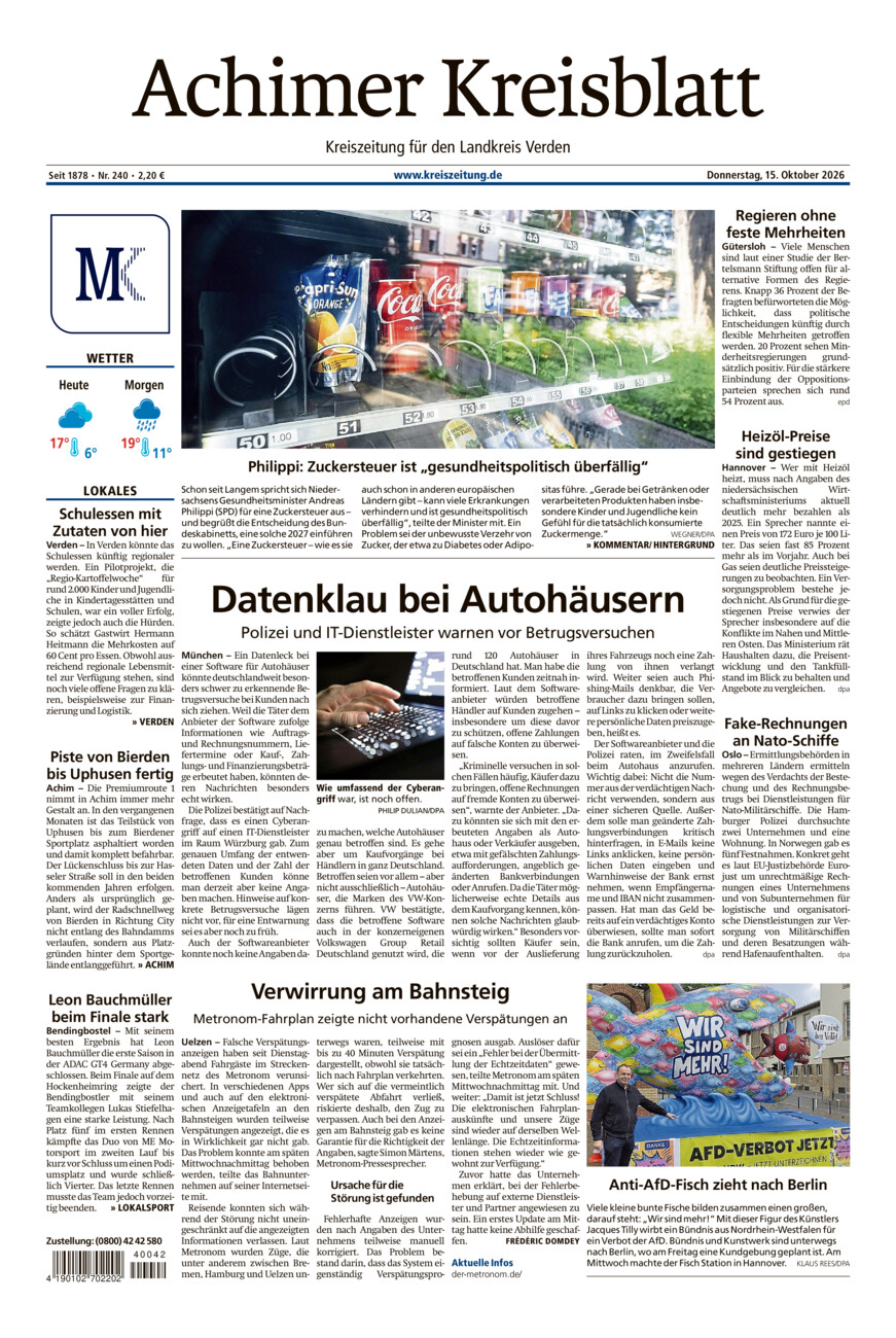 Achimer Kreisblatt vom Donnerstag, 15.10.2026