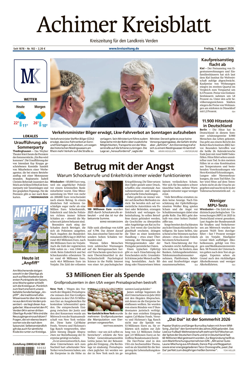 Achimer Kreisblatt vom Freitag, 07.08.2026