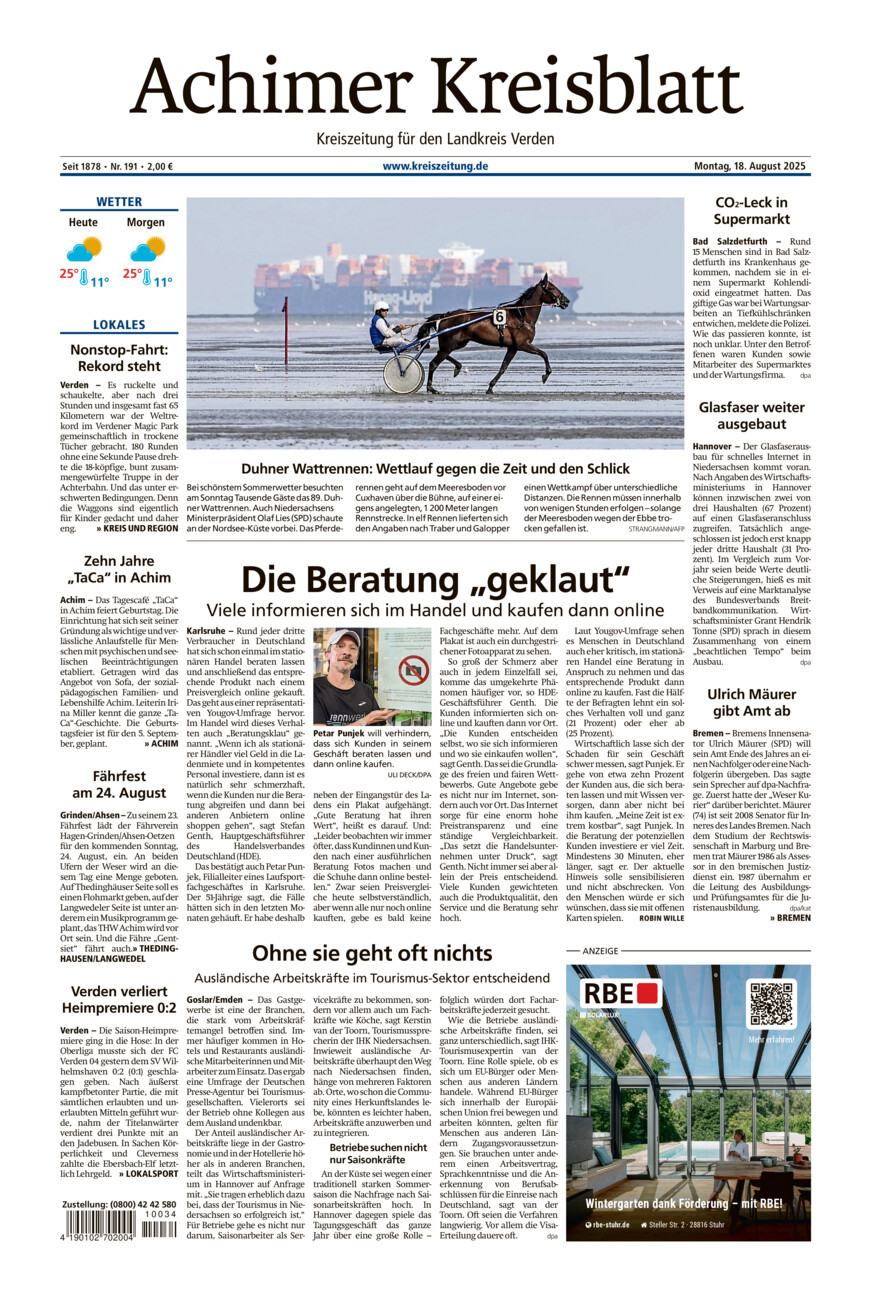 Achimer Kreisblatt vom Montag, 18.08.2025