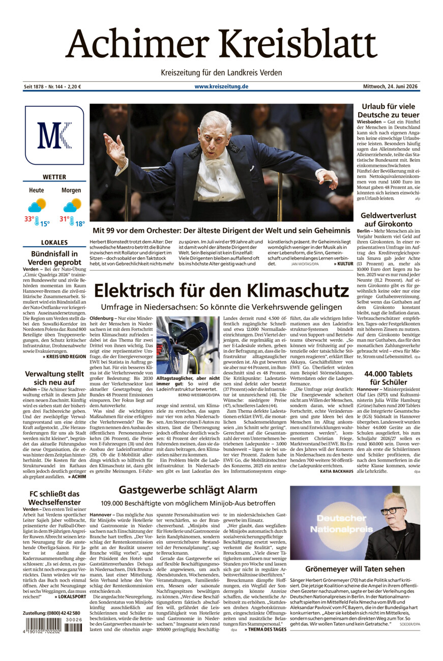 Achimer Kreisblatt vom Mittwoch, 24.06.2026