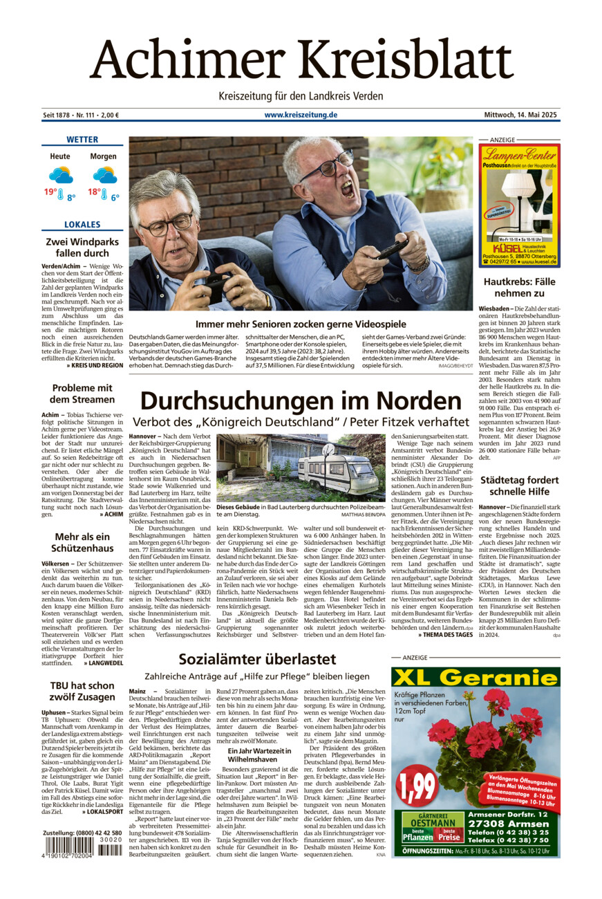 Achimer Kreisblatt vom Mittwoch, 14.05.2025