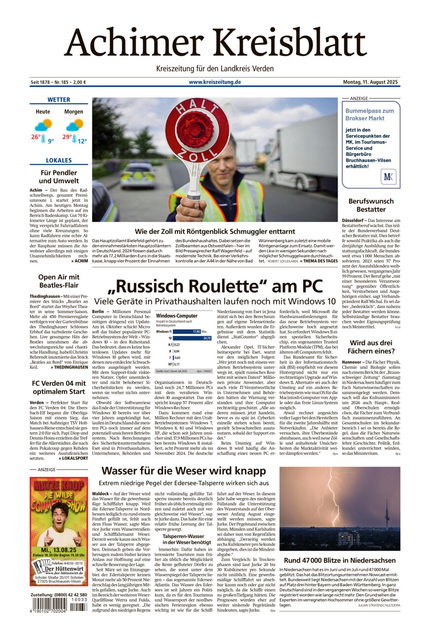 Achimer Kreisblatt vom Montag, 11.08.2025