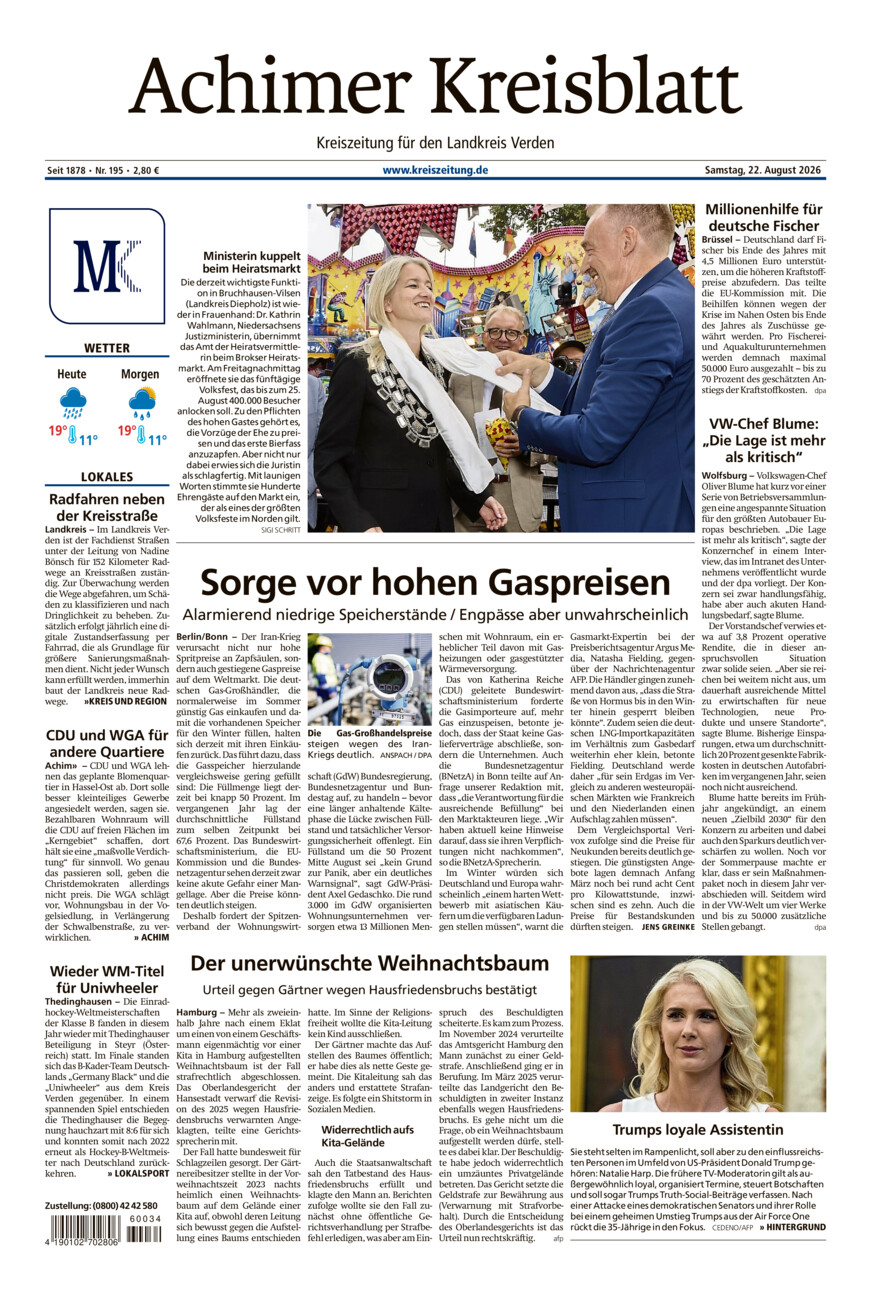 Achimer Kreisblatt vom Samstag, 22.08.2026