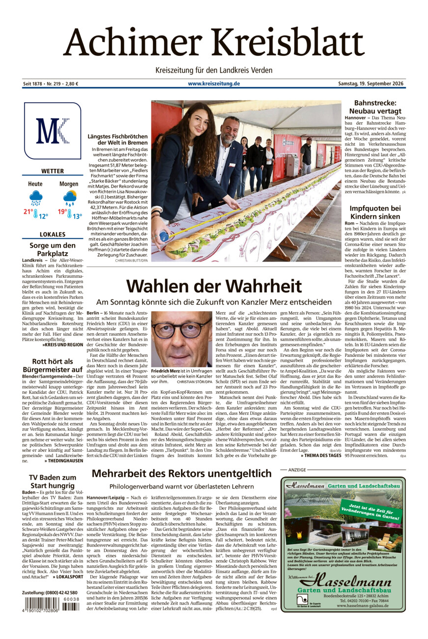 Achimer Kreisblatt vom Samstag, 19.09.2026