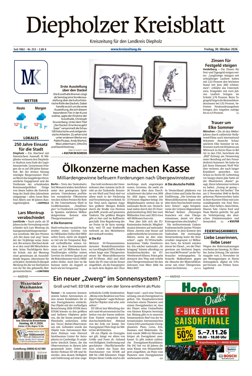 Diepholzer Kreisblatt vom Freitag, 30.10.2026