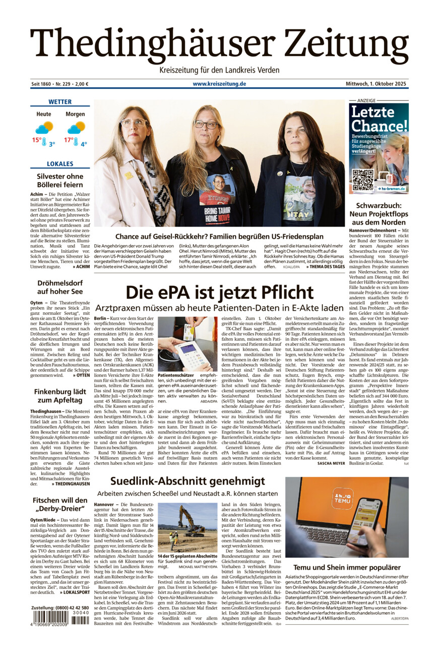 Thedinghäuser Zeitung vom Mittwoch, 01.10.2025