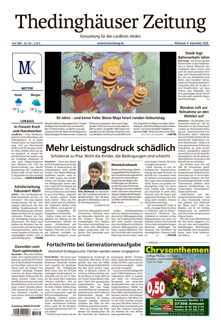 Thedinghäuser Zeitung vom Mittwoch, 09.09.2026