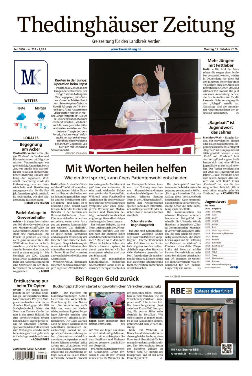 Thedinghäuser Zeitung vom Montag, 12.10.2026