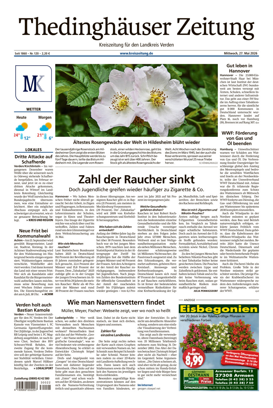 Thedinghäuser Zeitung vom Mittwoch, 27.05.2026