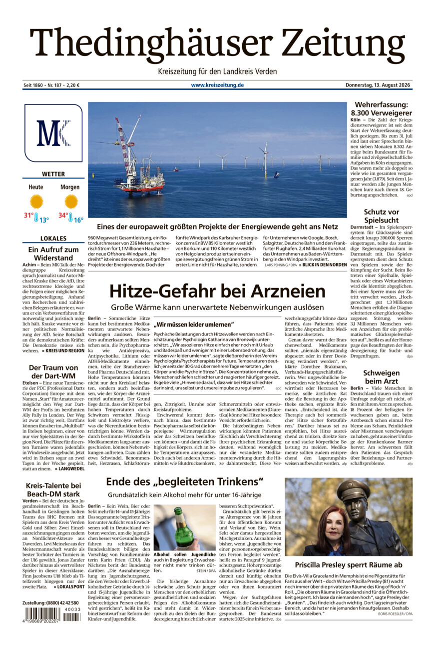 Thedinghäuser Zeitung vom Donnerstag, 13.08.2026