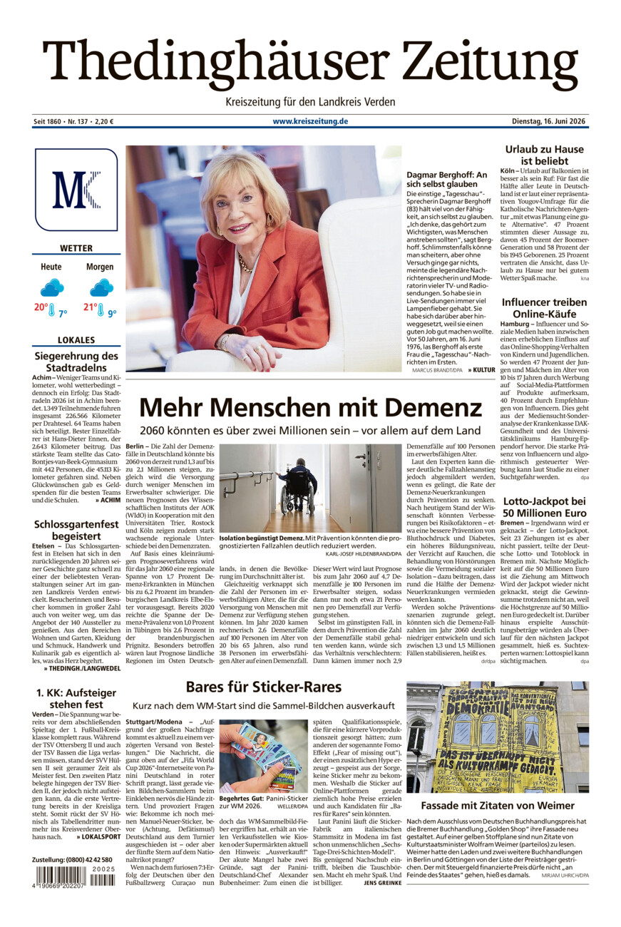 Thedinghäuser Zeitung vom Dienstag, 16.06.2026