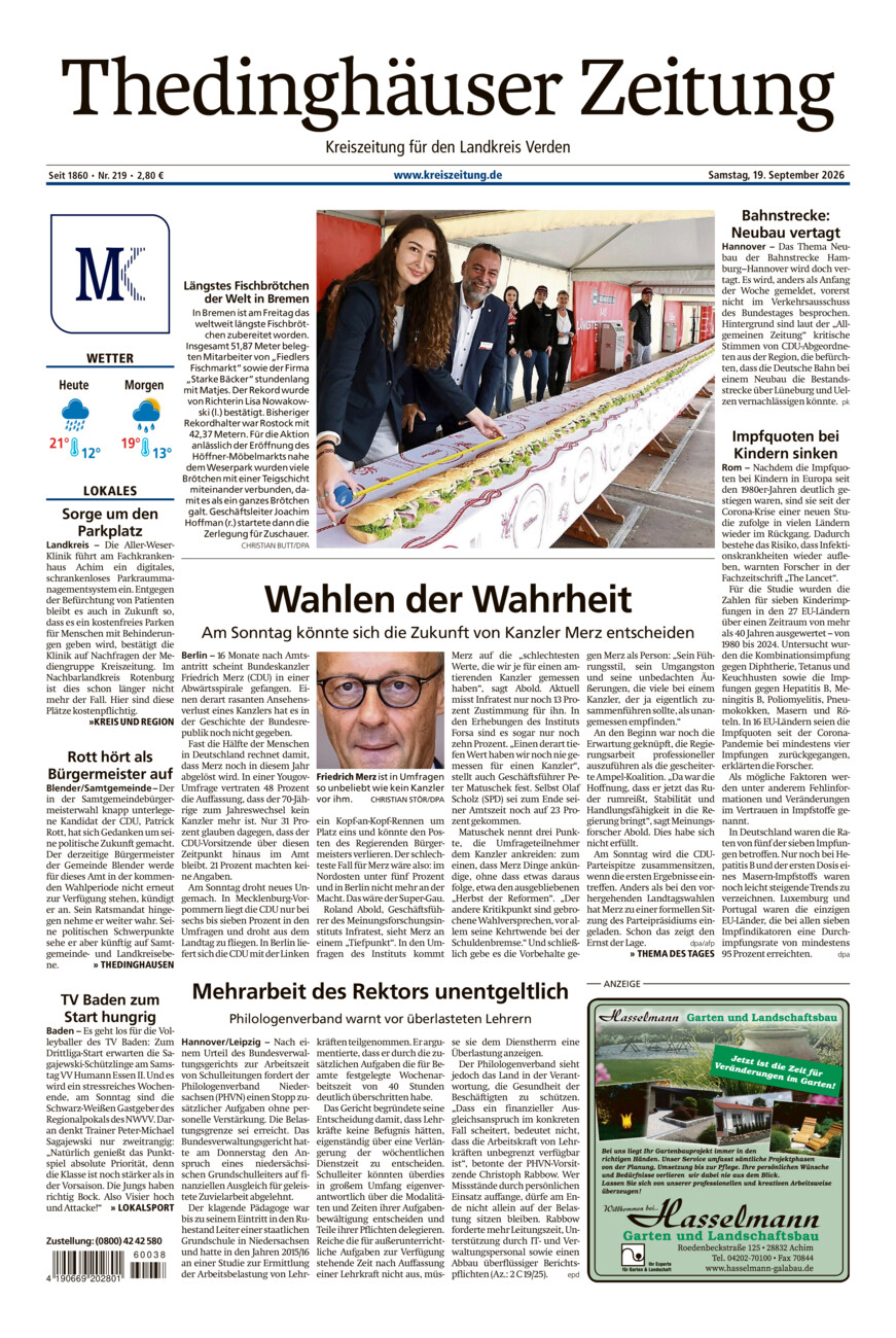 Thedinghäuser Zeitung vom Samstag, 19.09.2026