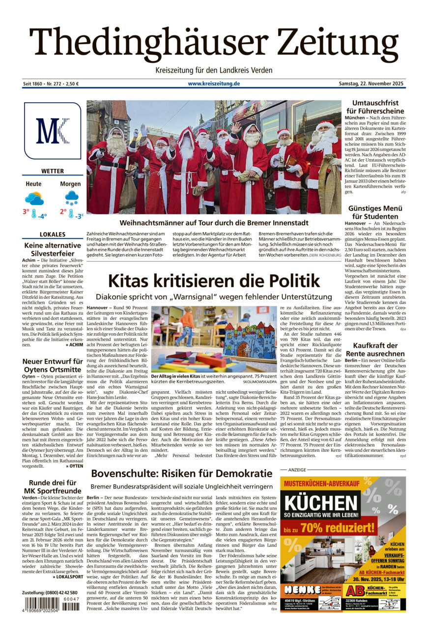 Thedinghäuser Zeitung vom Samstag, 22.11.2025