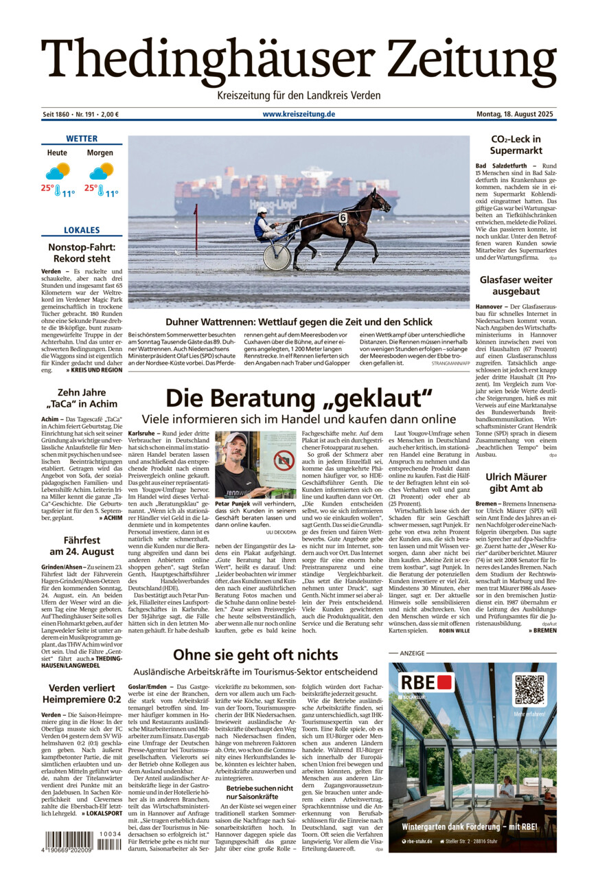 Thedinghäuser Zeitung vom Montag, 18.08.2025