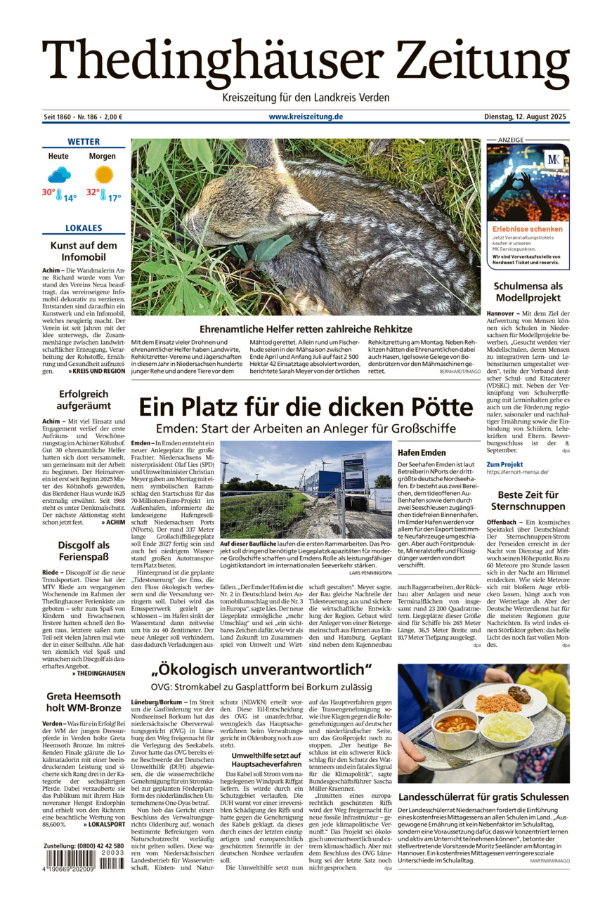 Thedinghäuser Zeitung vom Dienstag, 12.08.2025