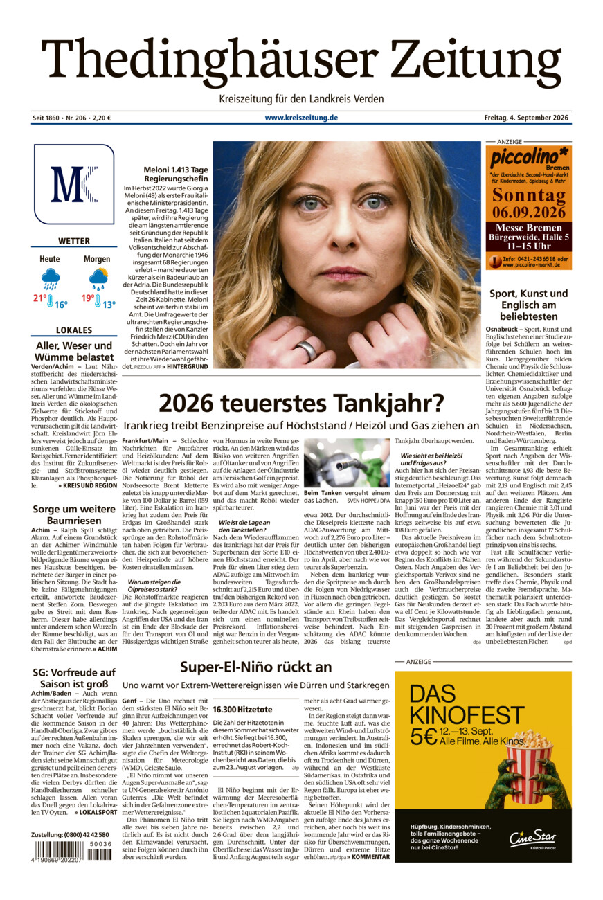 Thedinghäuser Zeitung vom Freitag, 04.09.2026