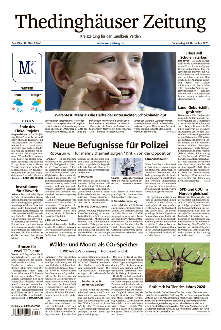 Thedinghäuser Zeitung vom Donnerstag, 20.11.2025