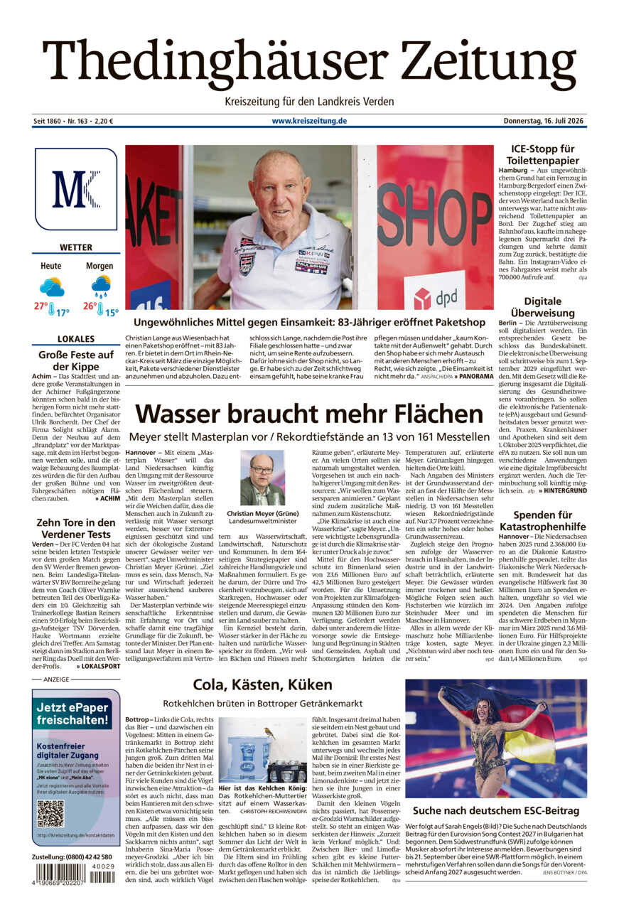 Thedinghäuser Zeitung vom Donnerstag, 16.07.2026