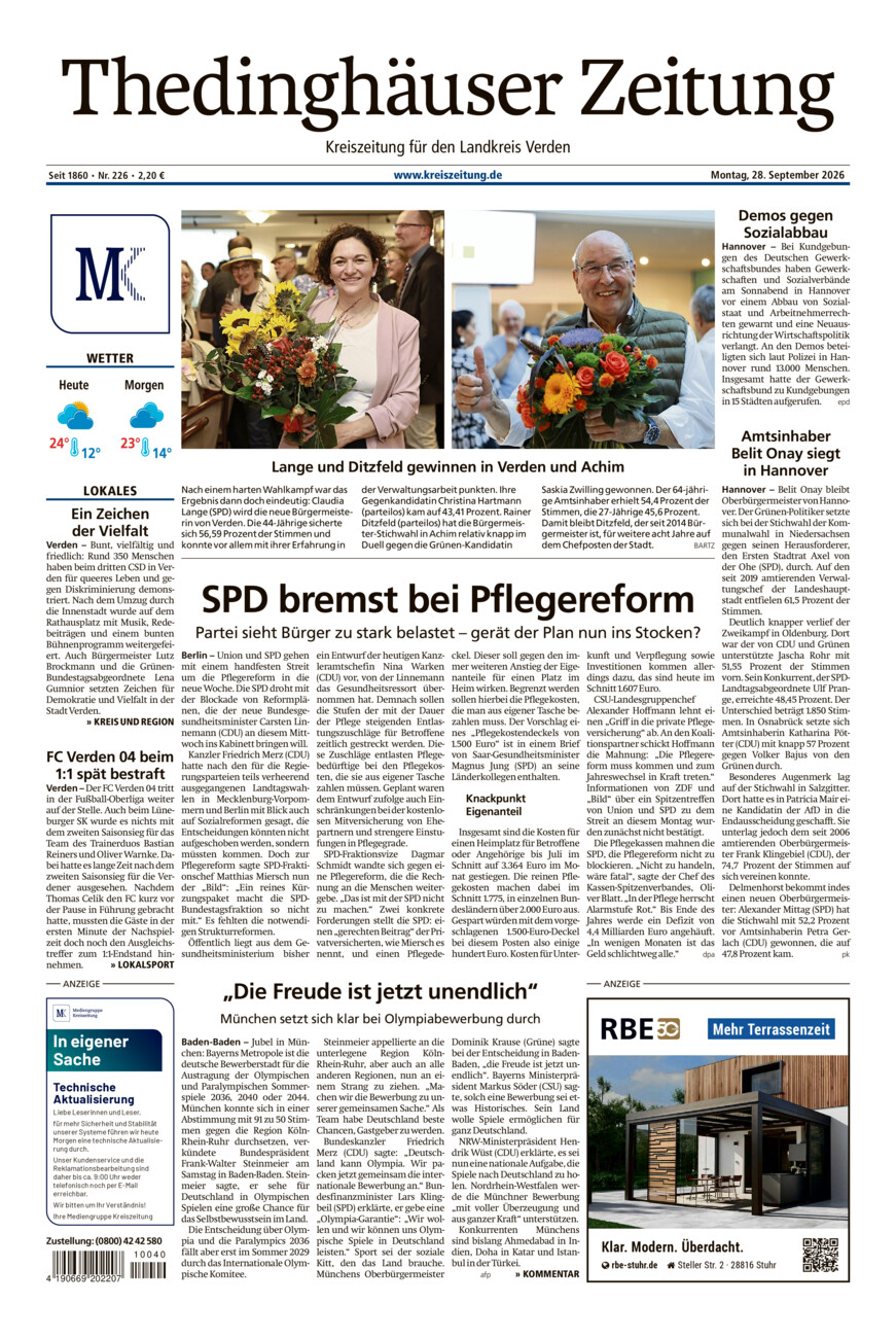 Thedinghäuser Zeitung vom Montag, 28.09.2026