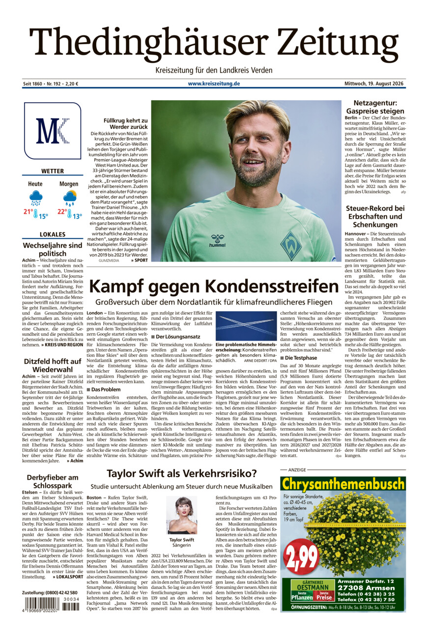 Thedinghäuser Zeitung vom Mittwoch, 19.08.2026