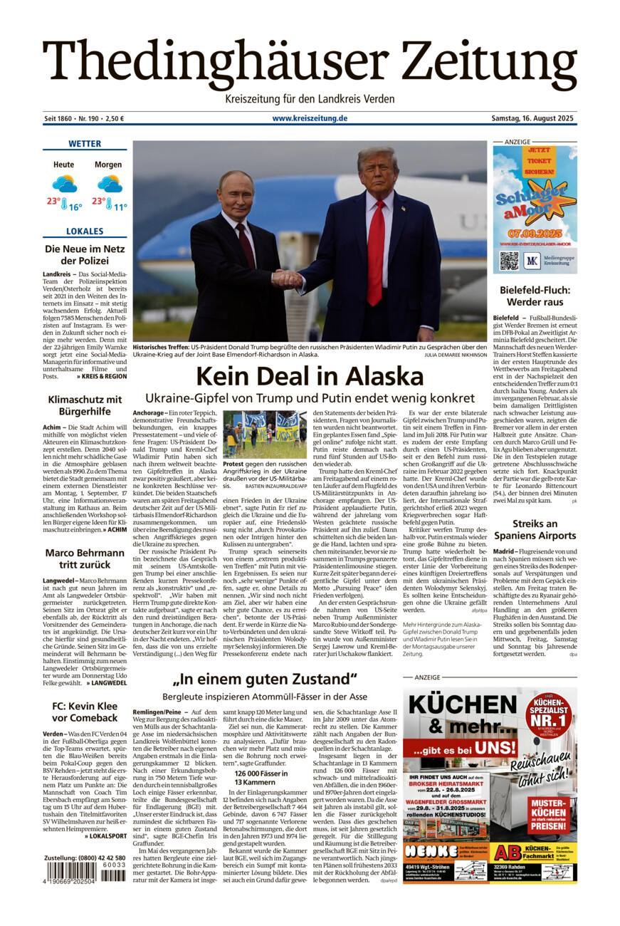 Thedinghäuser Zeitung vom Samstag, 16.08.2025