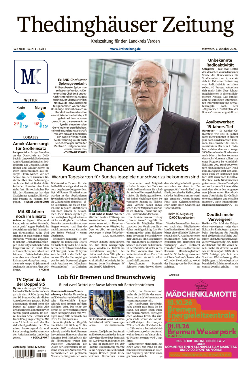 Thedinghäuser Zeitung vom Mittwoch, 07.10.2026