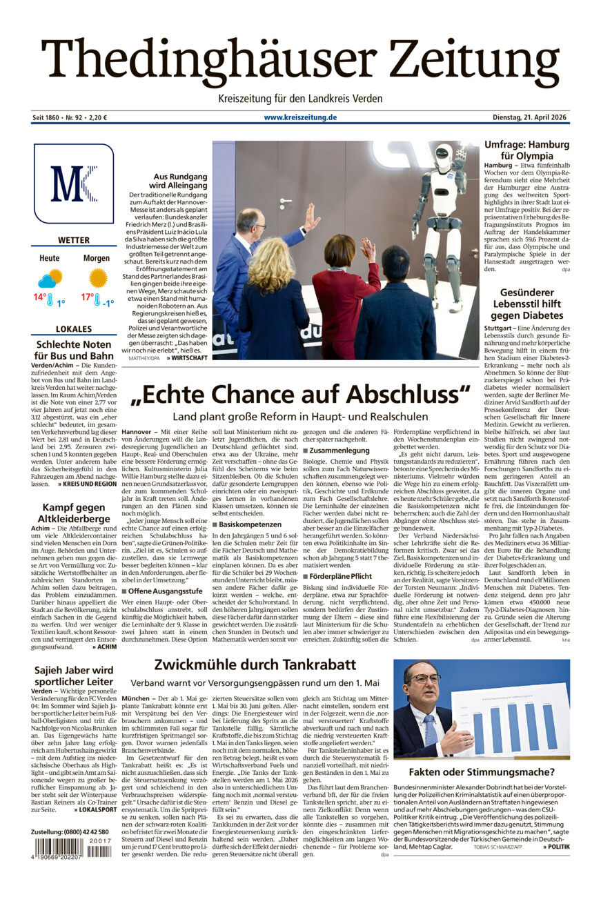 Thedinghäuser Zeitung vom Dienstag, 21.04.2026