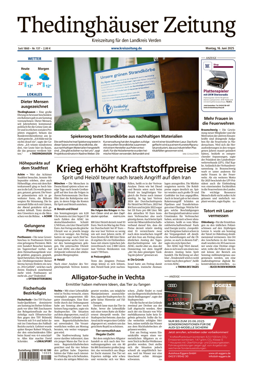 Thedinghäuser Zeitung vom Montag, 16.06.2025