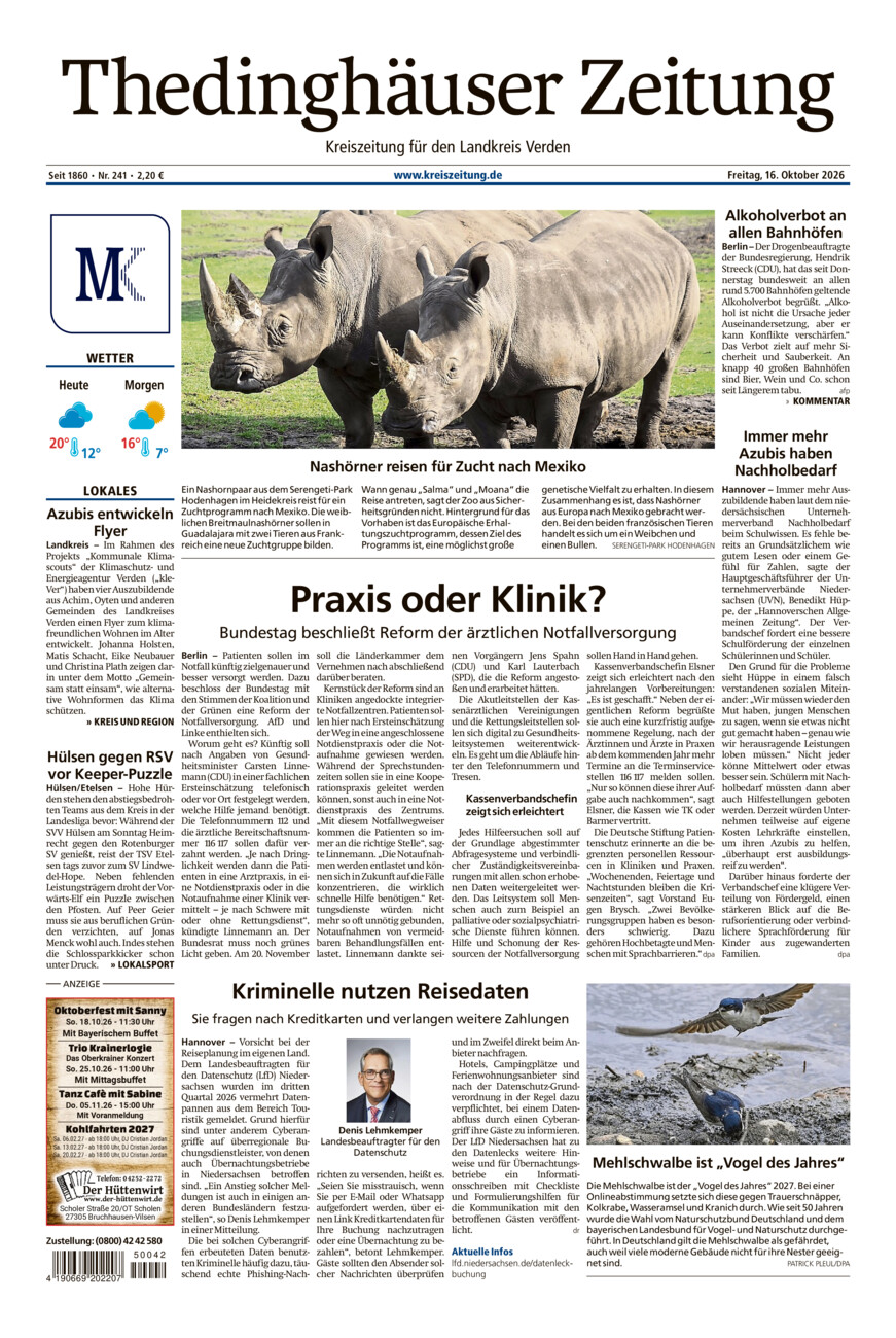 Thedinghäuser Zeitung vom Freitag, 16.10.2026