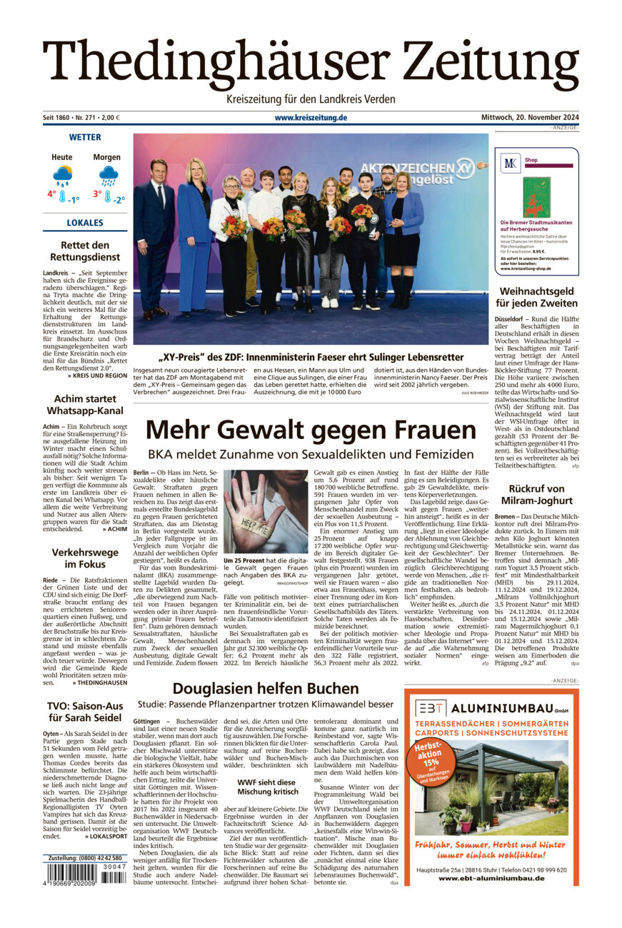 Thedinghäuser Zeitung vom Mittwoch, 20.11.2024