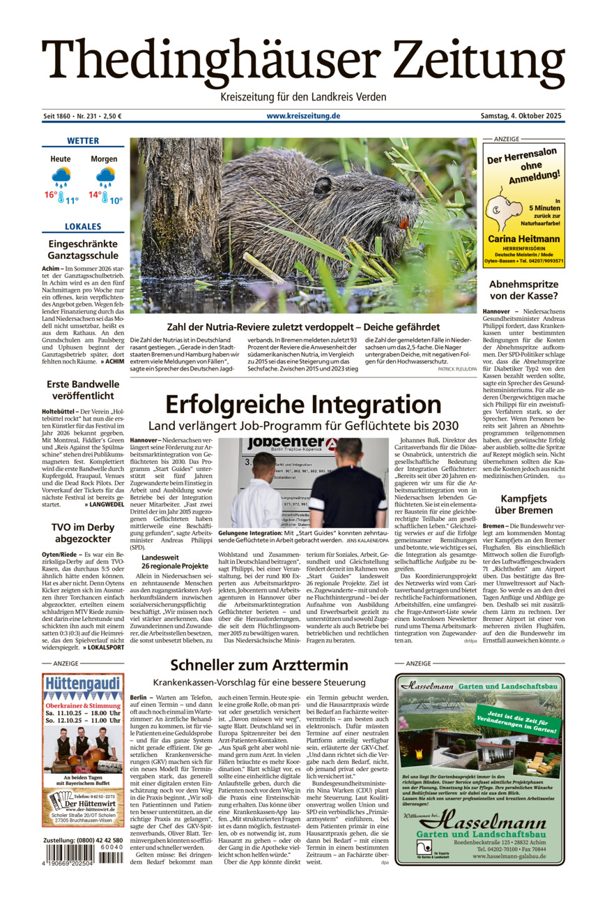 Thedinghäuser Zeitung vom Samstag, 04.10.2025