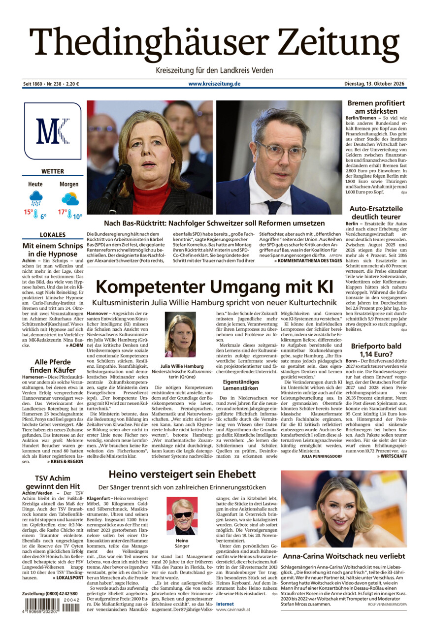 Thedinghäuser Zeitung vom Dienstag, 13.10.2026