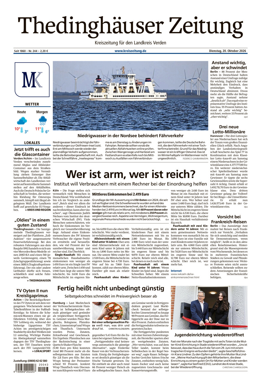 Thedinghäuser Zeitung vom Dienstag, 20.10.2026