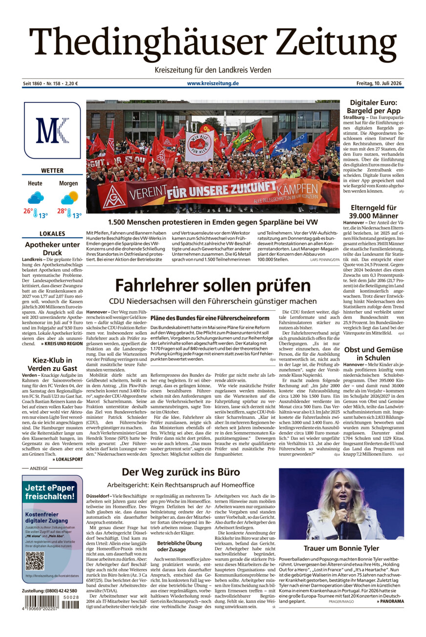Thedinghäuser Zeitung vom Freitag, 10.07.2026