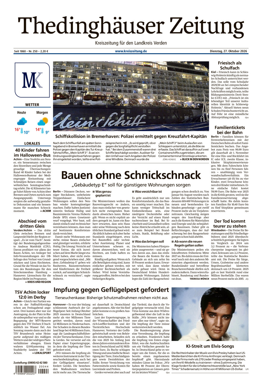 Thedinghäuser Zeitung vom Dienstag, 27.10.2026
