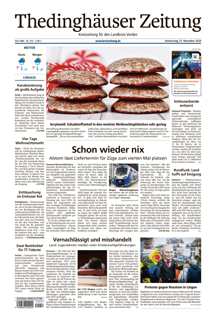 Thedinghäuser Zeitung vom Donnerstag, 21.11.2024