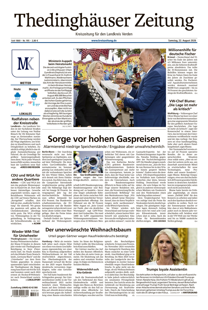 Thedinghäuser Zeitung vom Samstag, 22.08.2026