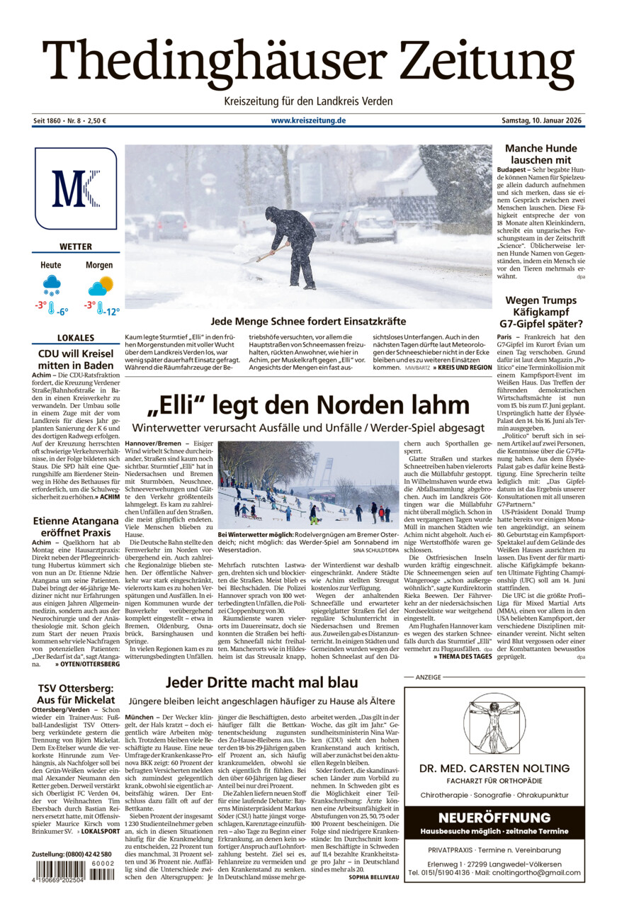Thedinghäuser Zeitung vom Samstag, 10.01.2026