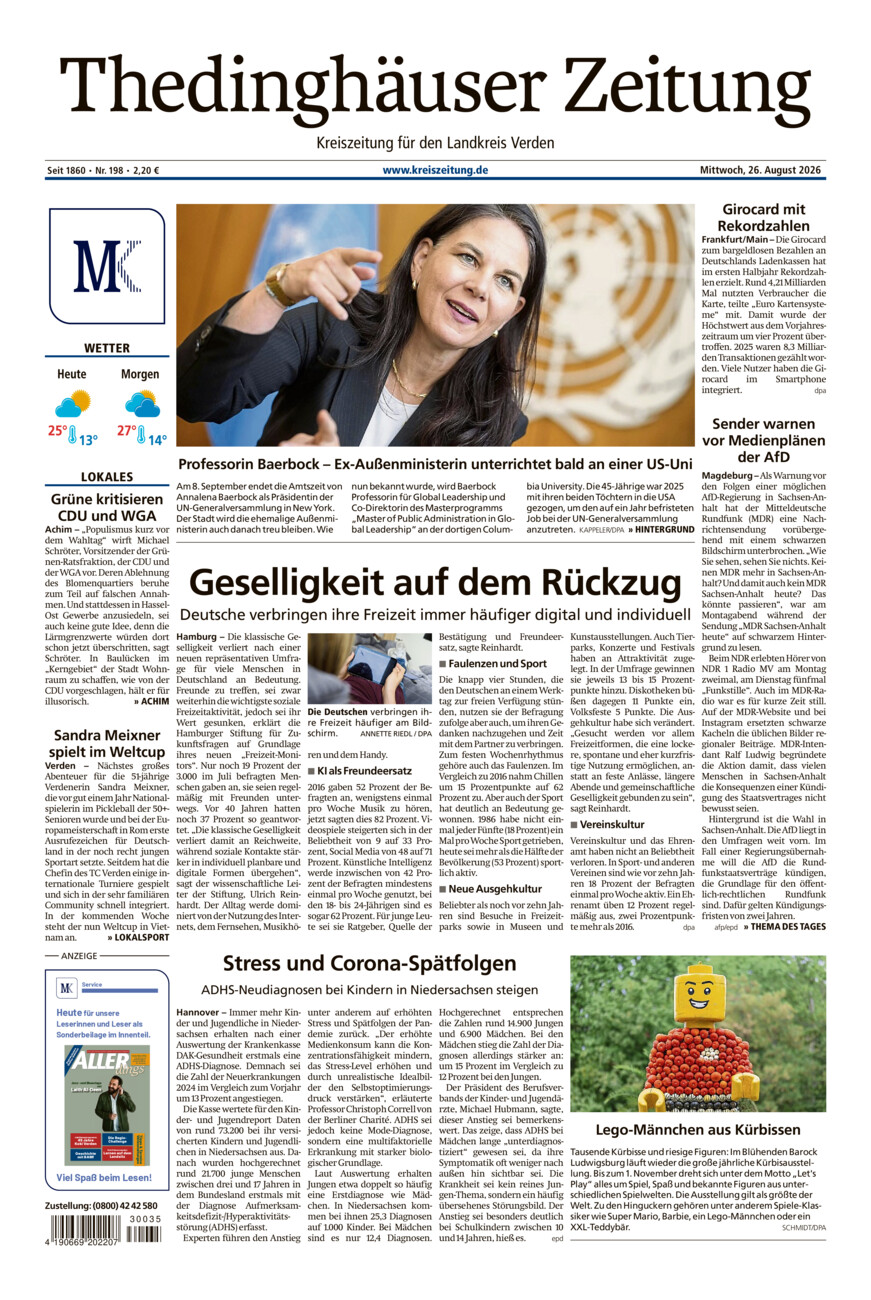 Thedinghäuser Zeitung vom Mittwoch, 26.08.2026