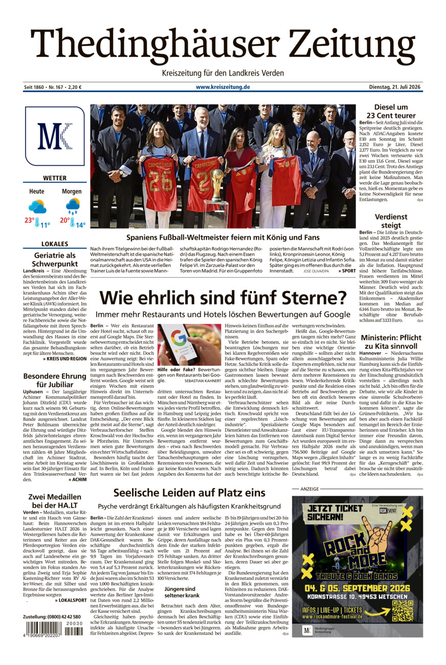 Thedinghäuser Zeitung vom Dienstag, 21.07.2026