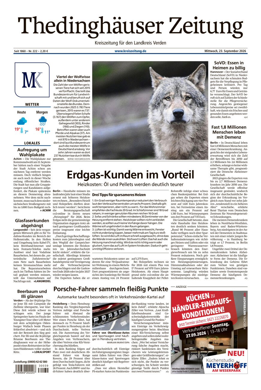 Thedinghäuser Zeitung vom Mittwoch, 23.09.2026