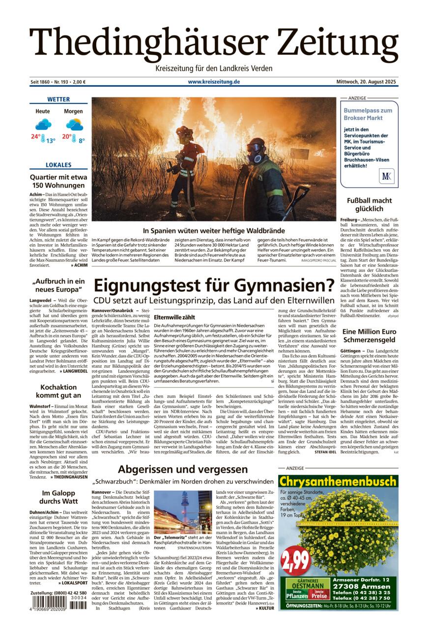 Thedinghäuser Zeitung vom Mittwoch, 20.08.2025