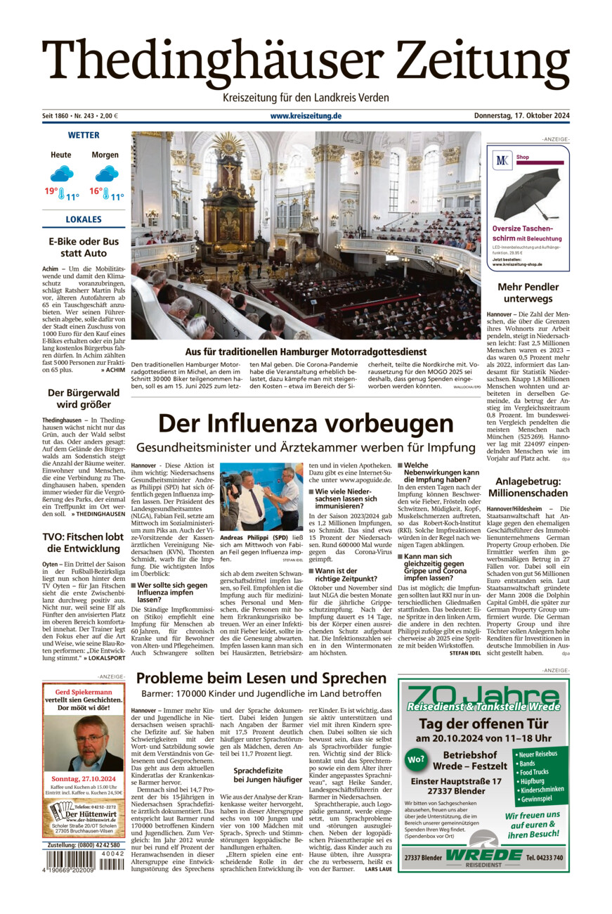 Thedinghäuser Zeitung vom Donnerstag, 17.10.2024